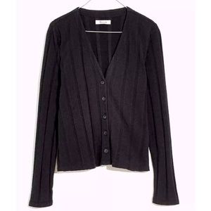 Madewell Black Ribbed V-Neck Cardigan - Large